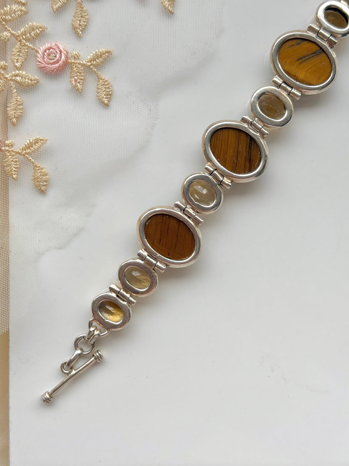 Tiger Eye & Citrine Sterling Silver Bracelet