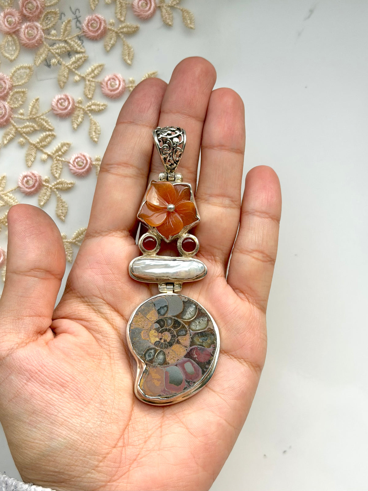 Huge Ammonite Pearl Sterling Pendant