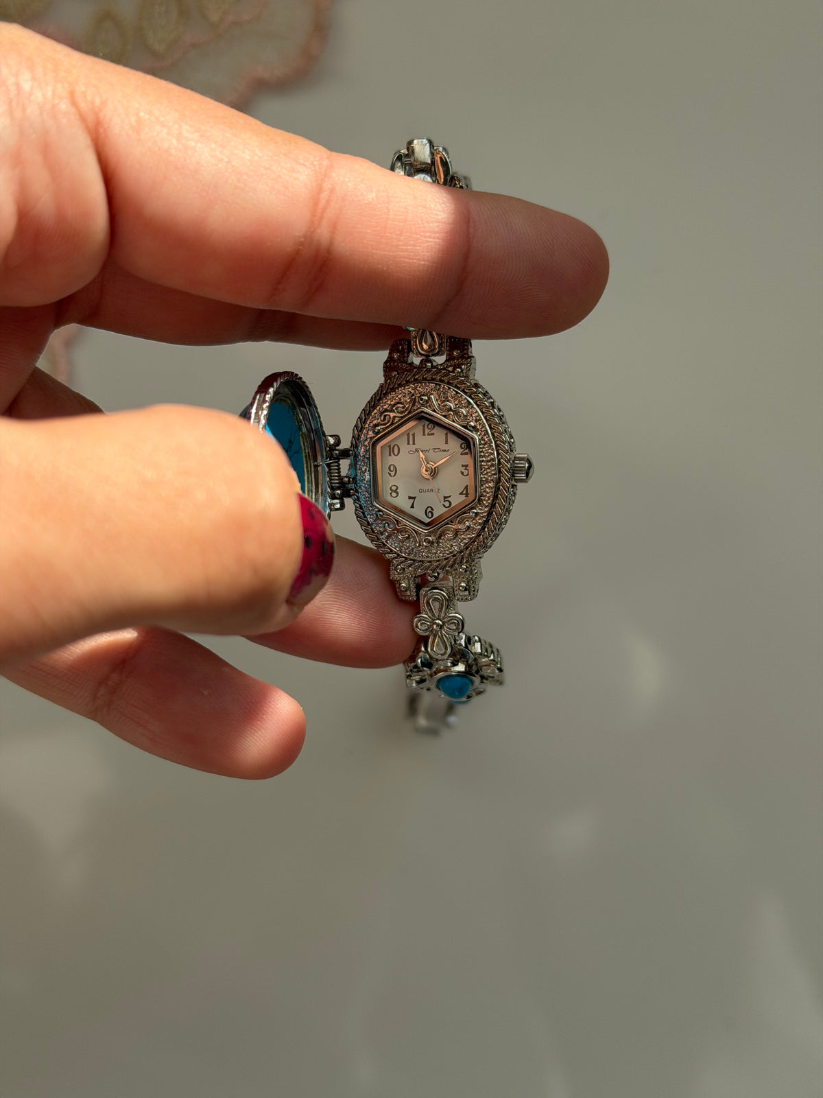 Hidden Silver Blue Stones Watch