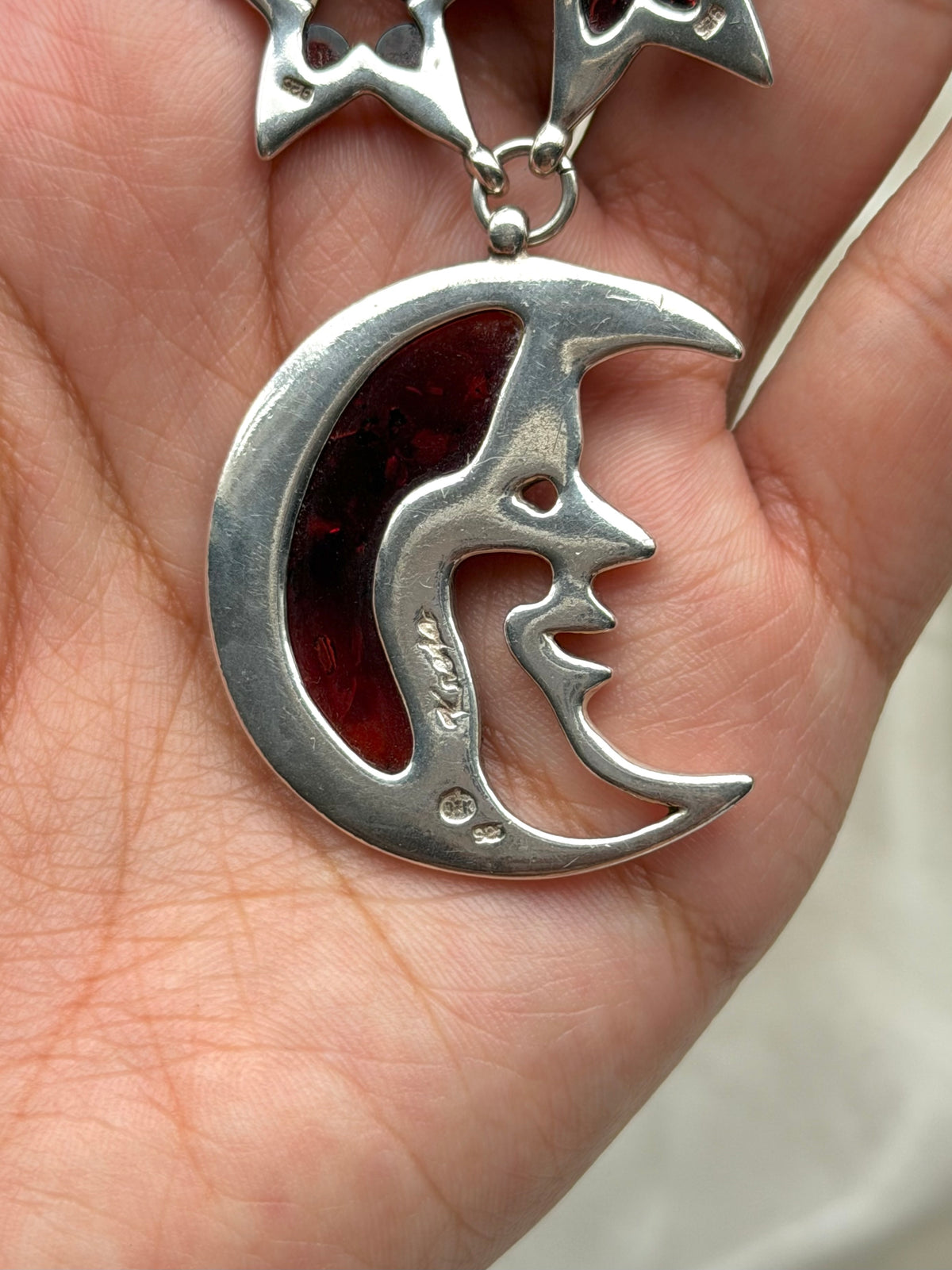 Amber Celestial Moon & Star Sterling Necklace
