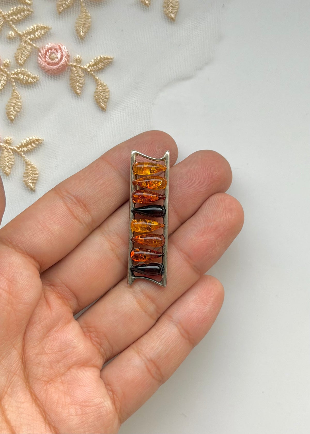 Amber Rectangular Sterling Pendant
