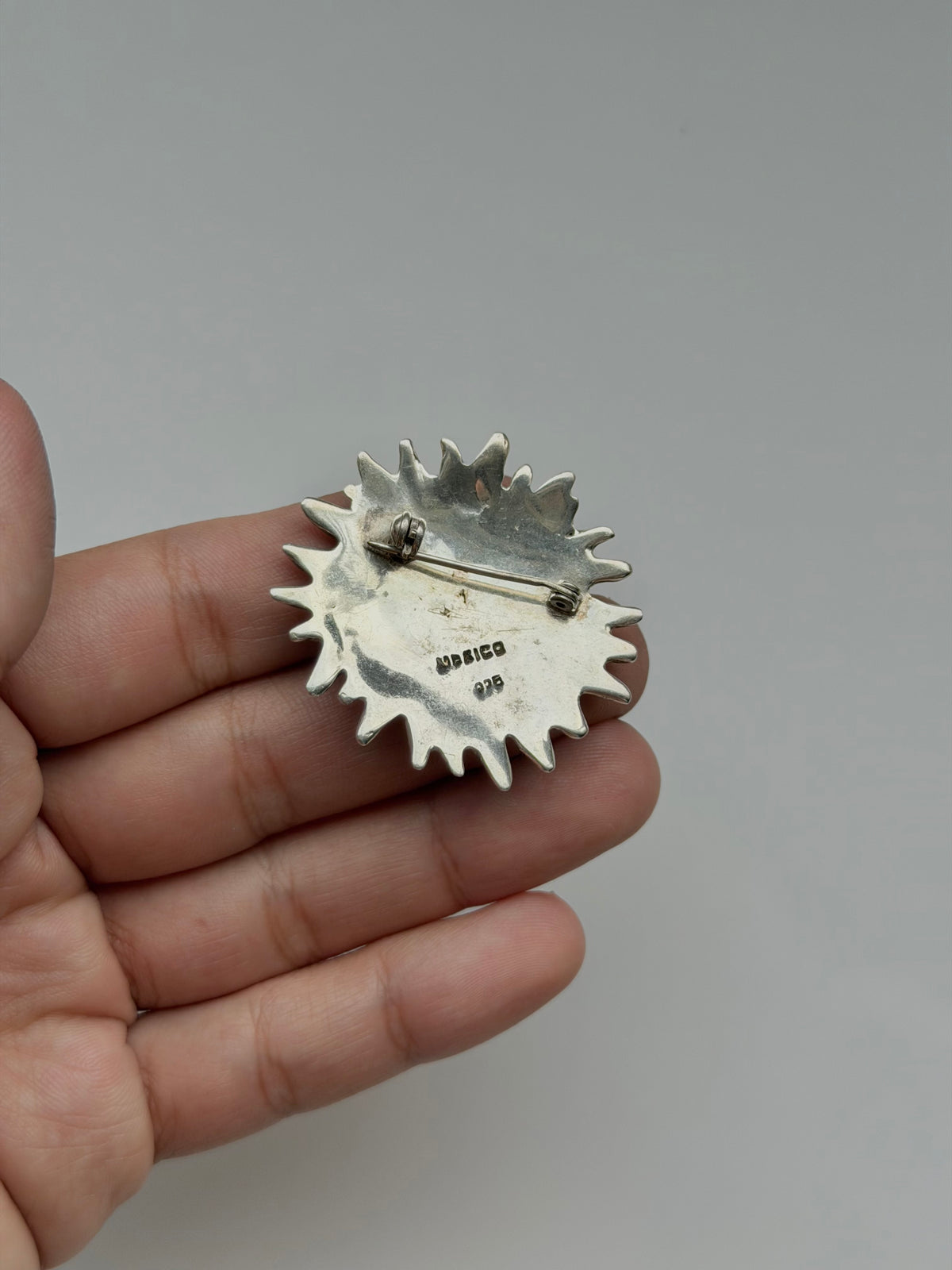 Sun Face Brooch Mexican Silver