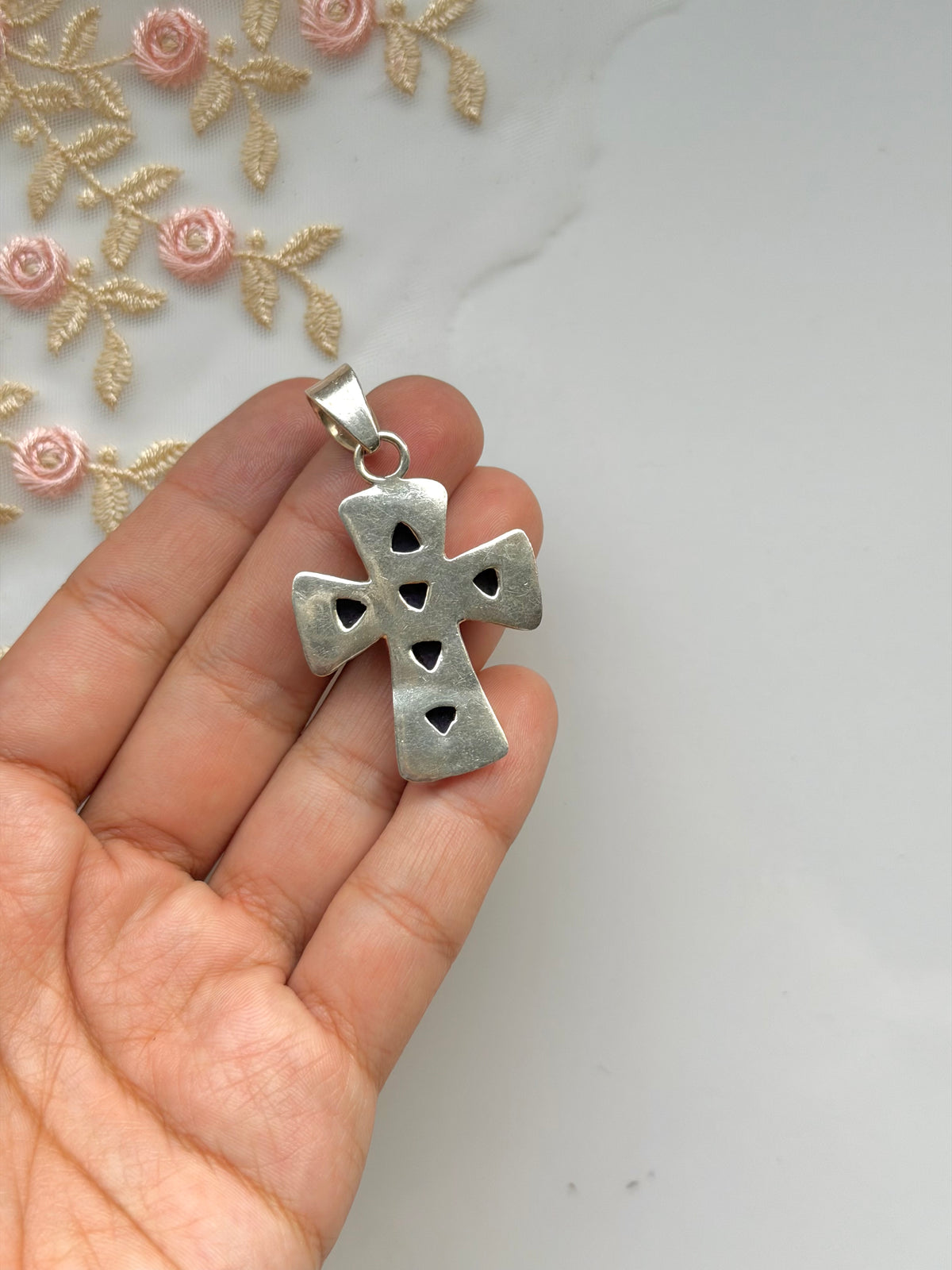 Amethyst Cross Sterling Pendant