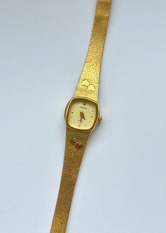 Gold Heart Diamond Engraved Watch