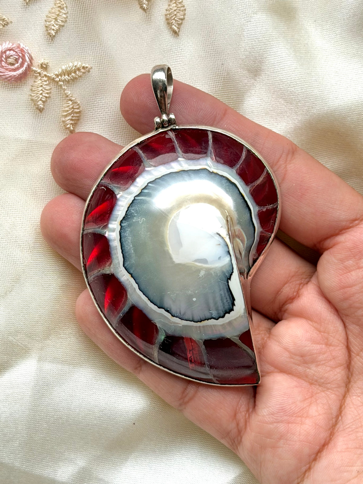 Huge Ammonite Sterling Silver Pendant
