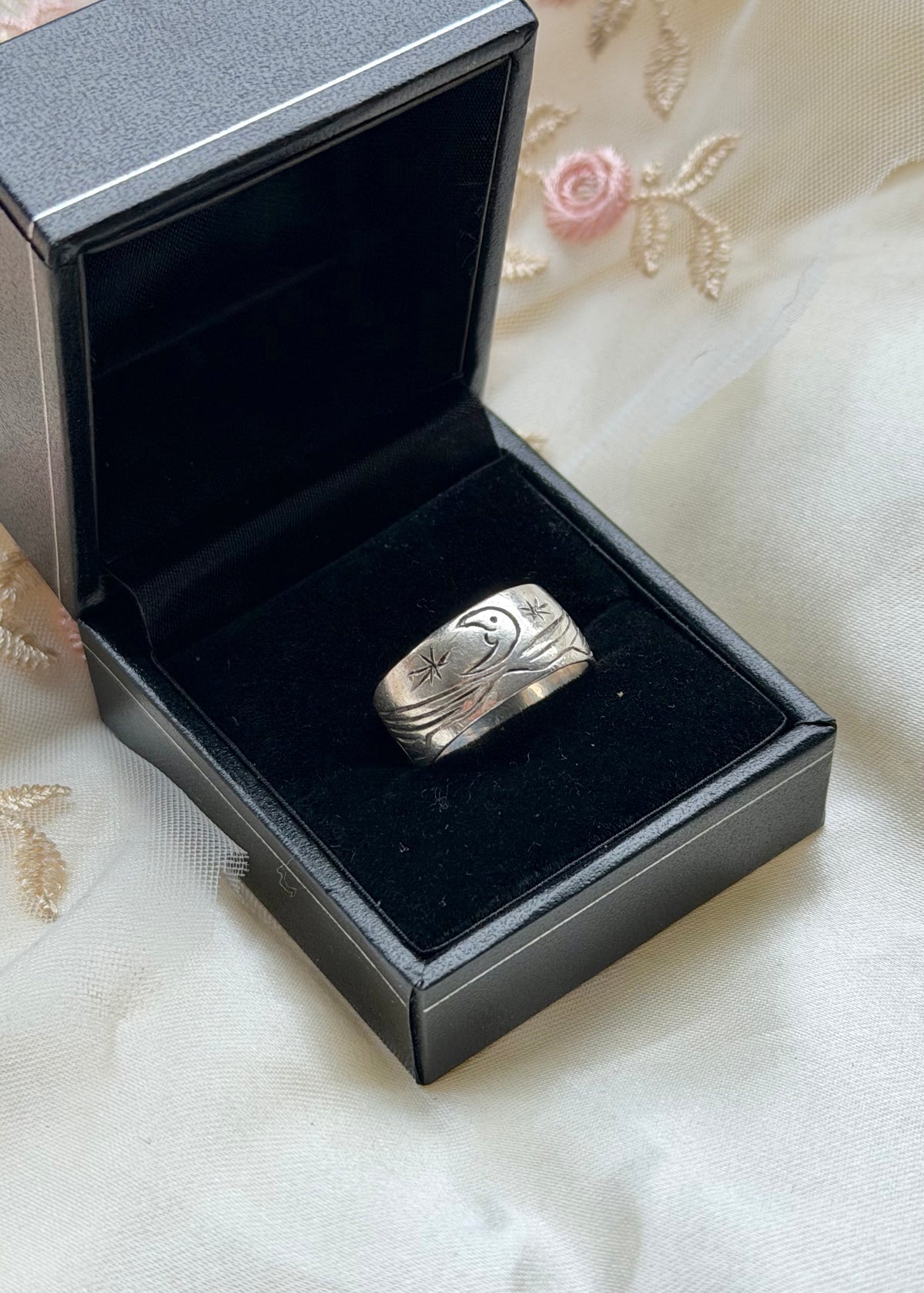 Engraved Moon Sterling Silver Ring