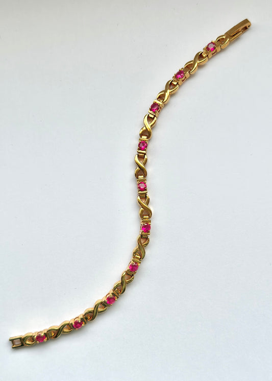 Gold Pink Tennis Bracelet