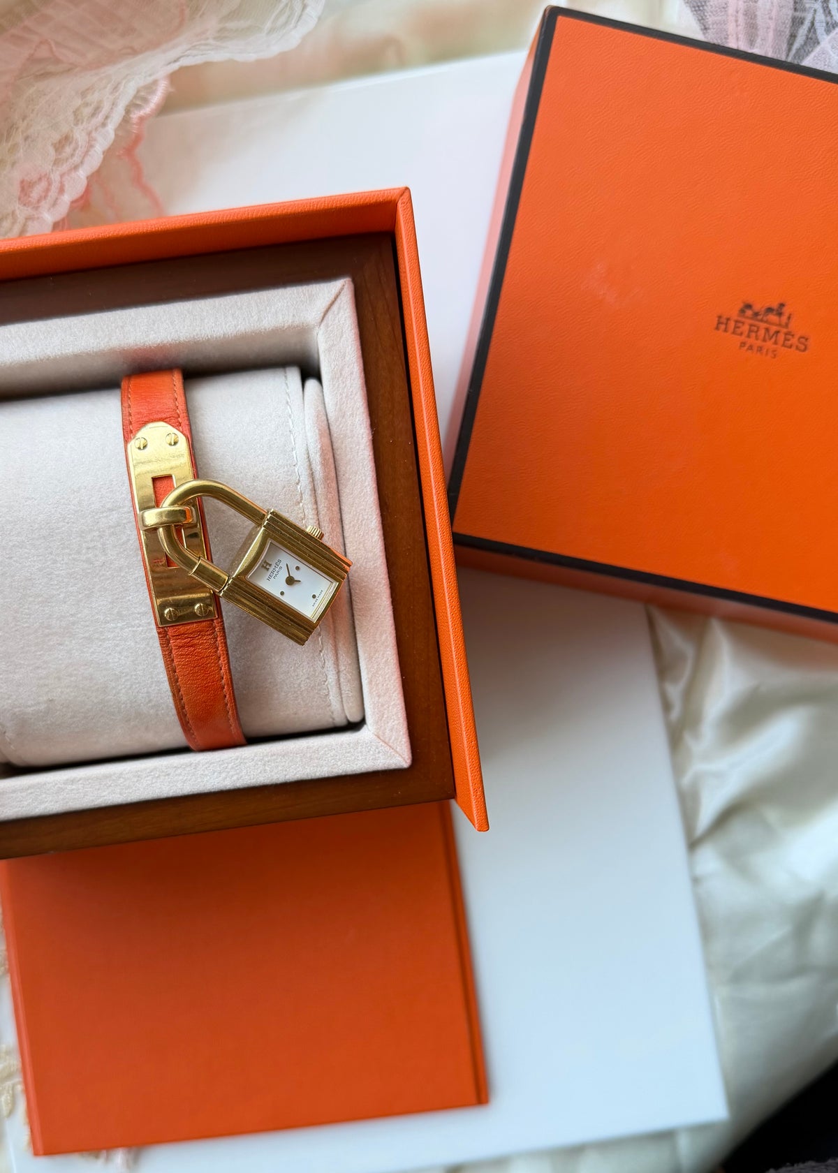 Authentic Hermes Leather Locket Watch
