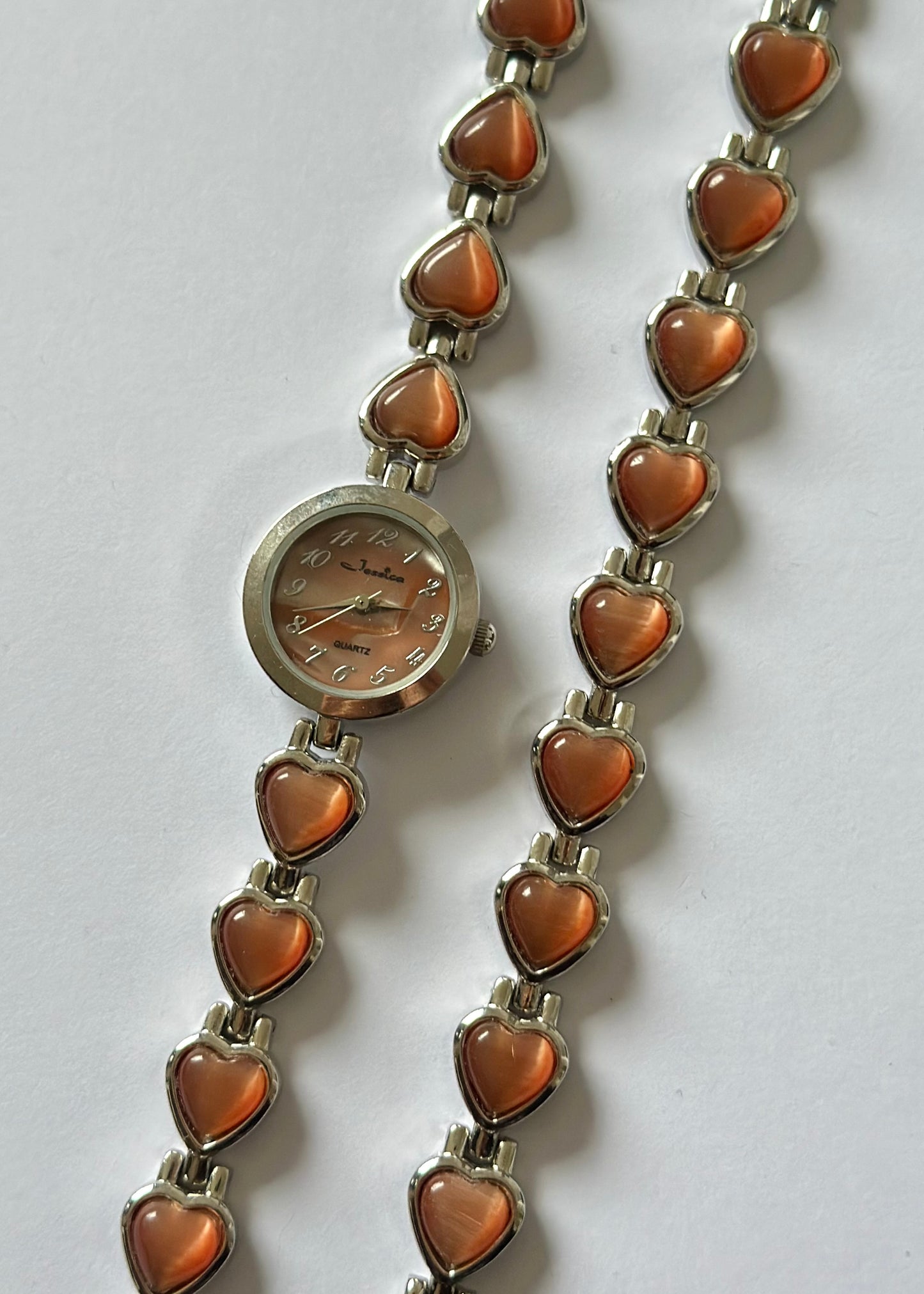 Silver Pink Hearts Watch & Bracelet