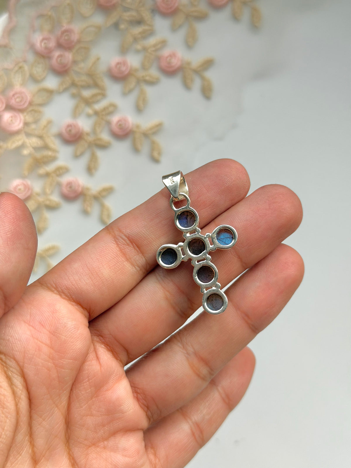 Labradorite Cross Sterling Pendant