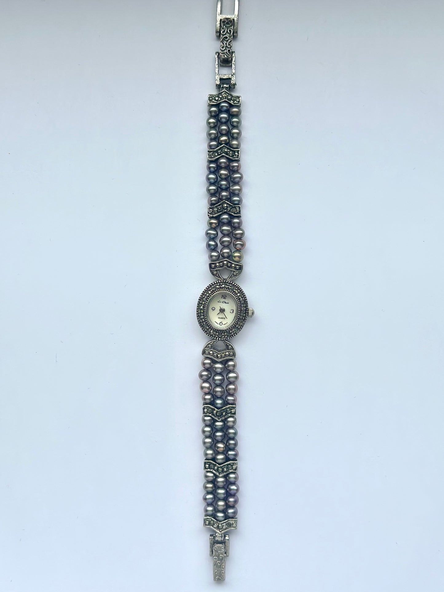 Silver Freshwater Pearl Marcasite Watch