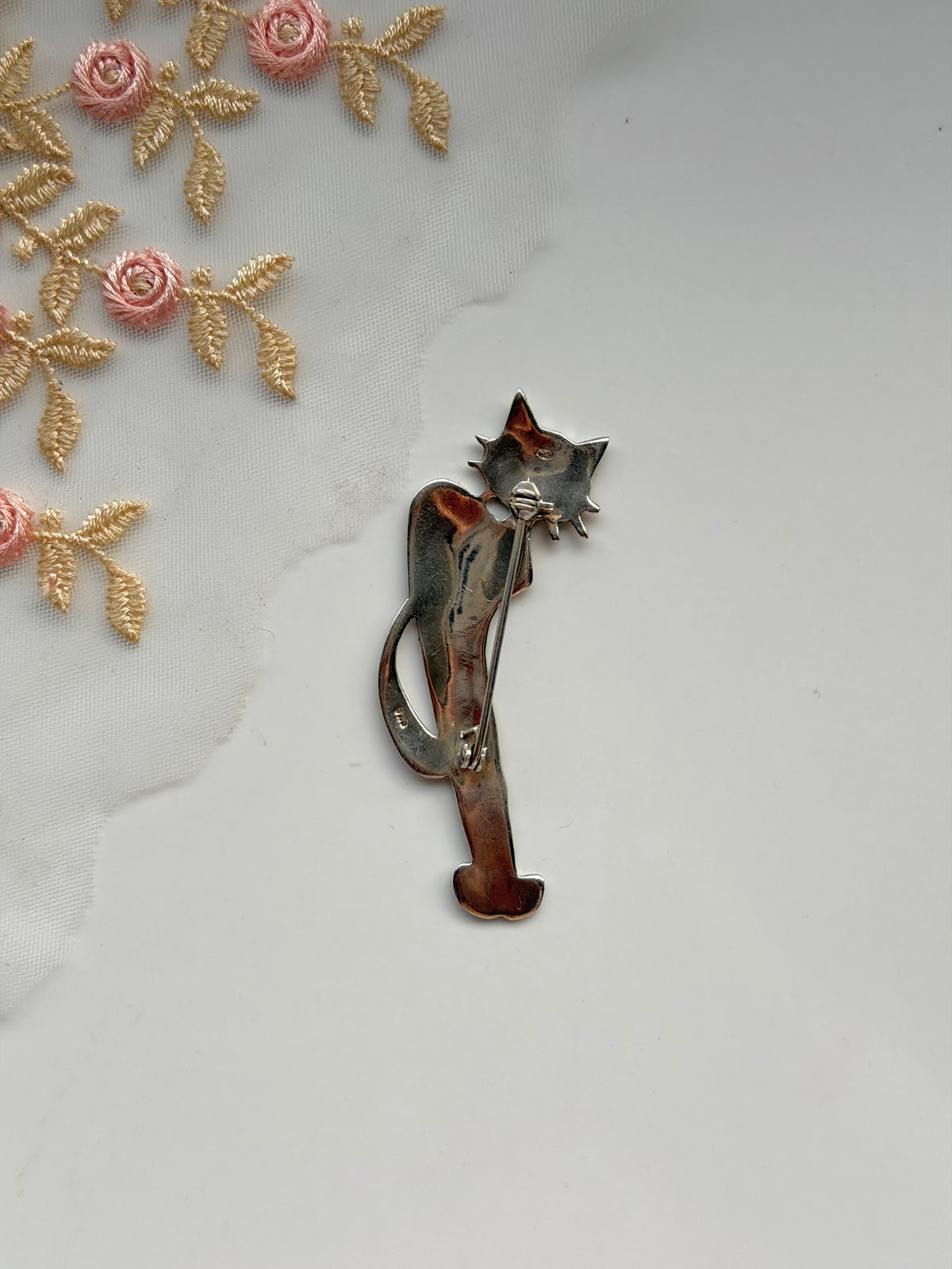 Cat Brooch Mexican Silver