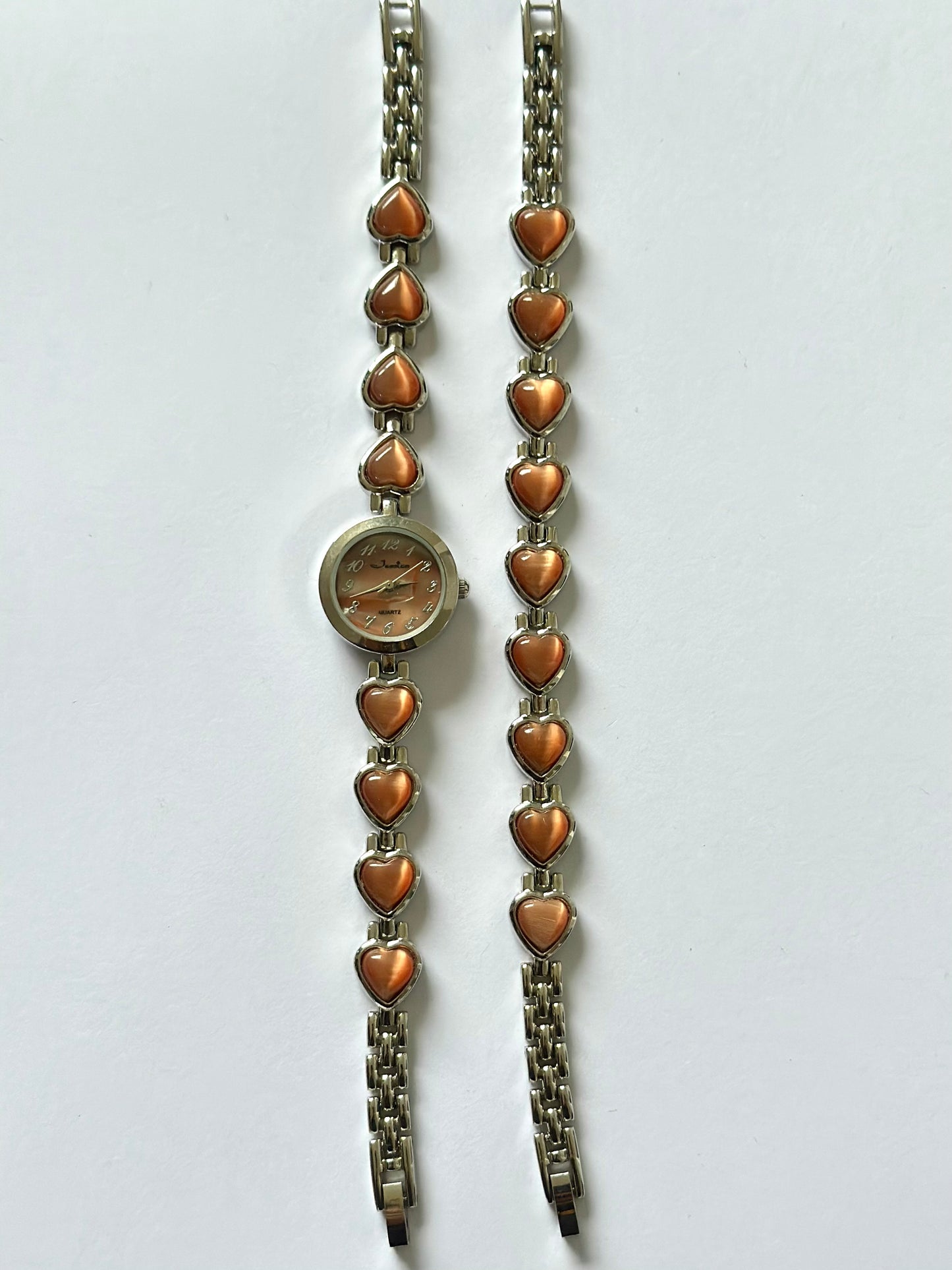 Silver Pink Hearts Watch & Bracelet