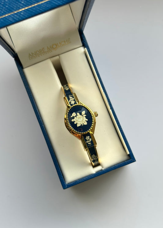 Gold Enamel Flower Peakaboo Watch