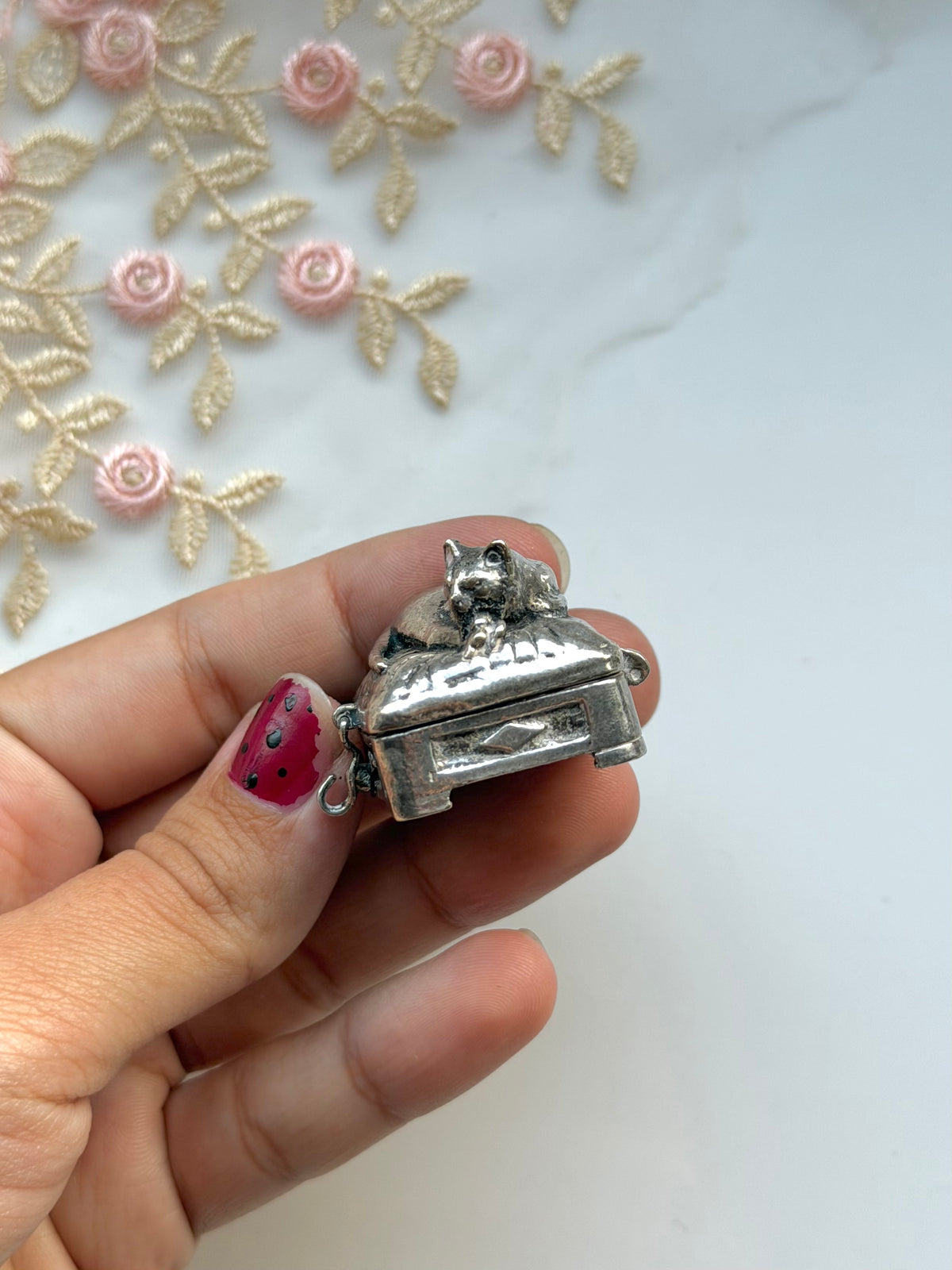 Sleeping Cat Silver Tone Box