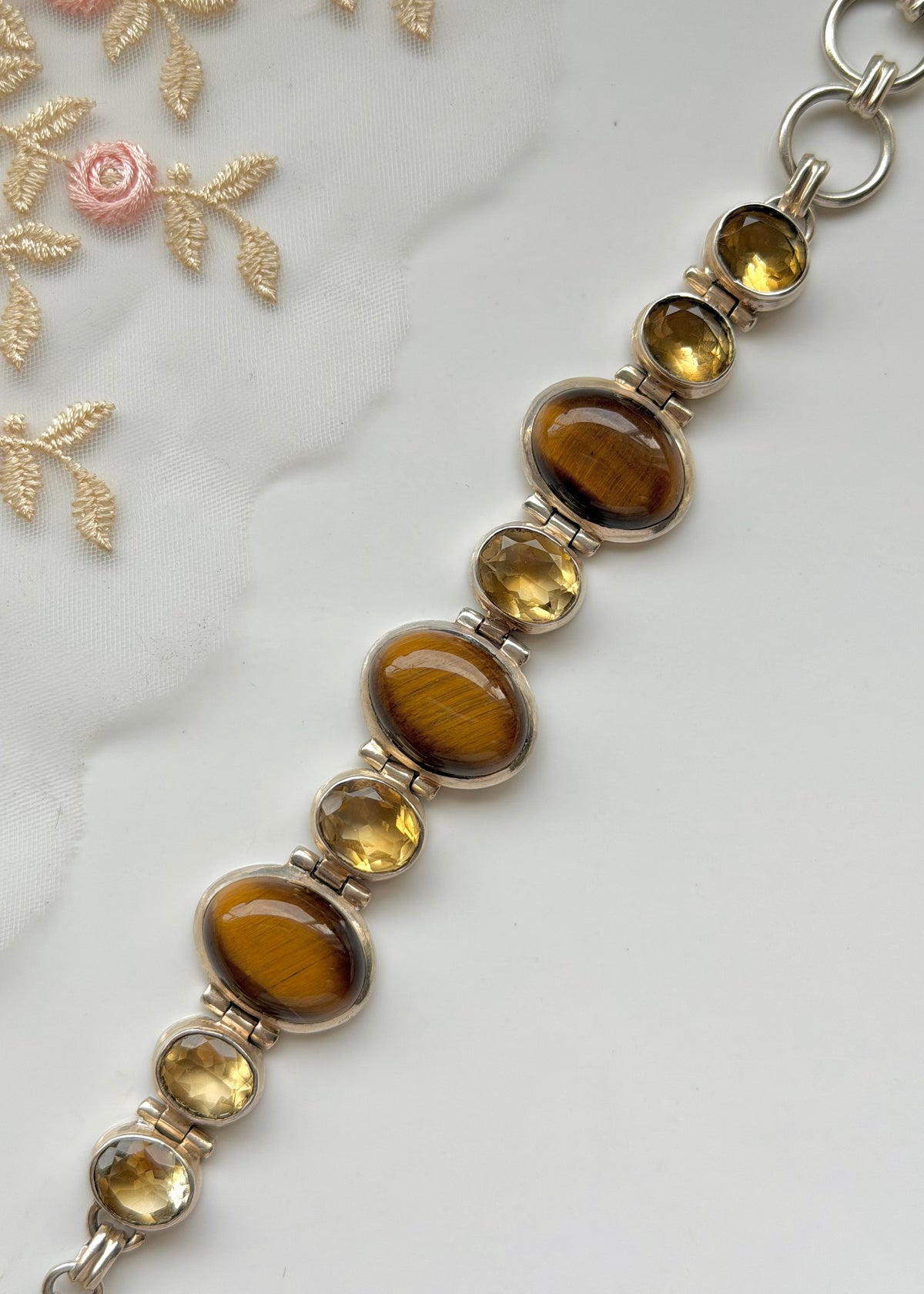 Tiger Eye & Citrine Sterling Silver Bracelet