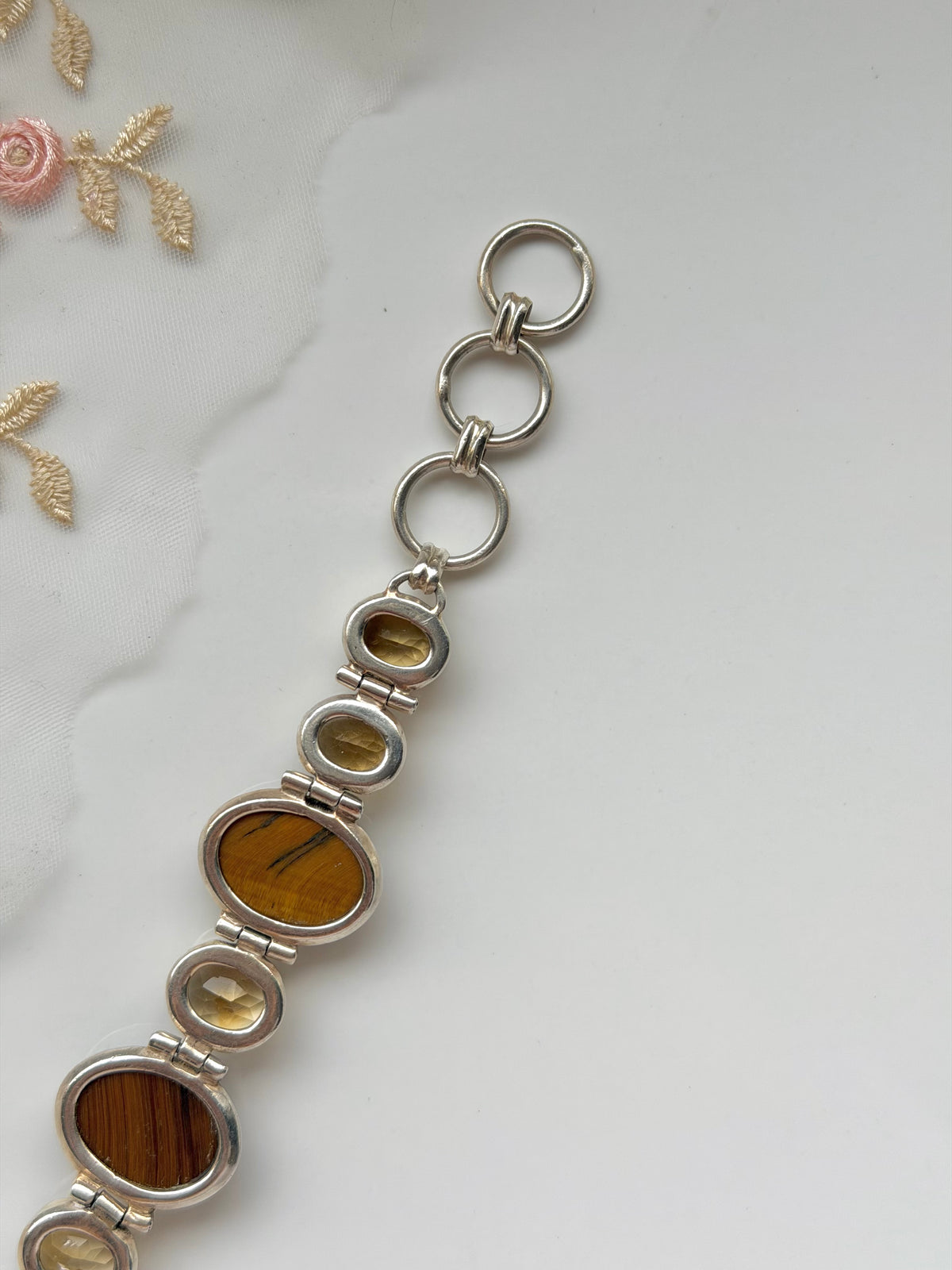 Tiger Eye & Citrine Sterling Silver Bracelet