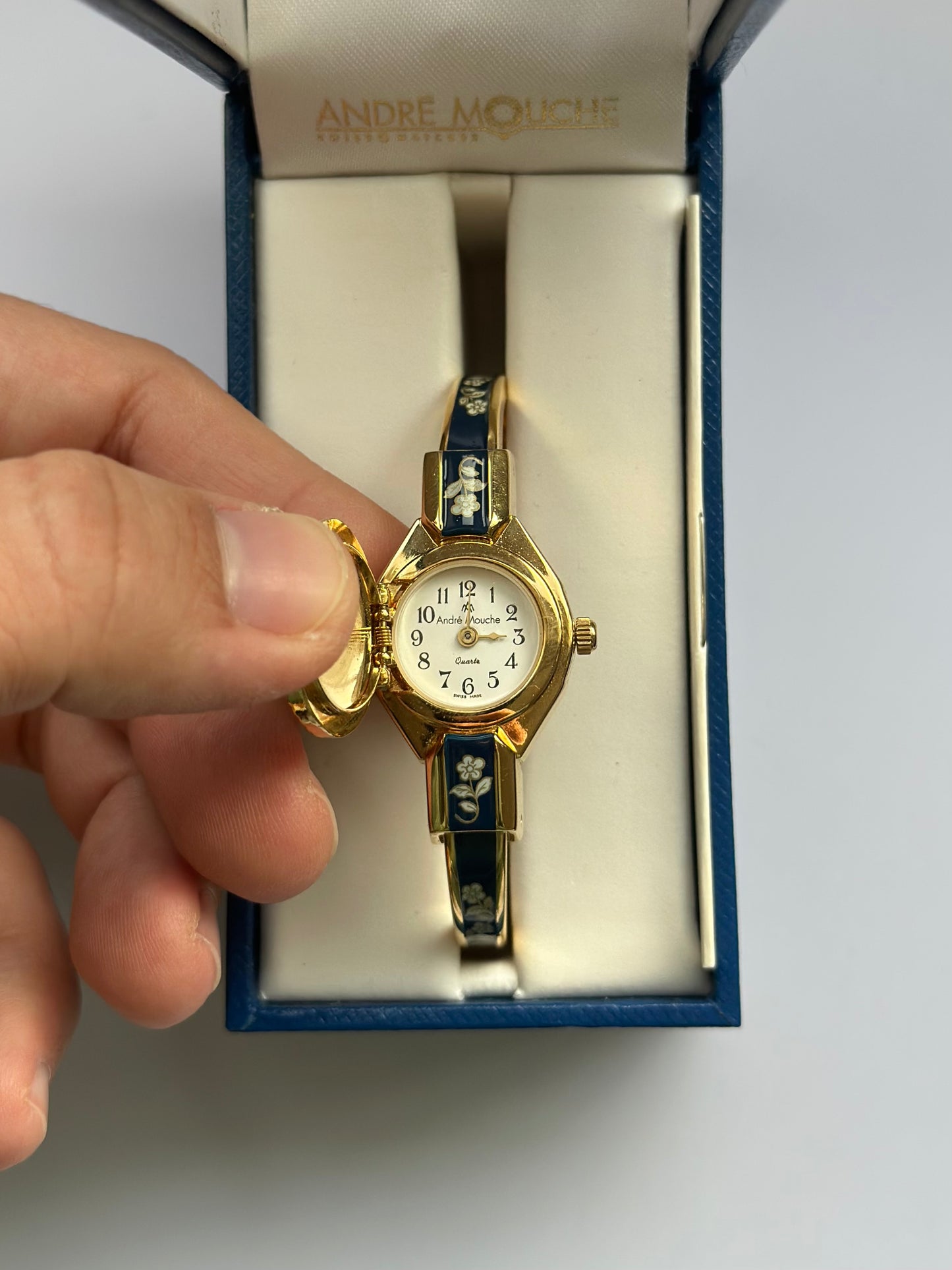 Gold Enamel Flower Peakaboo Watch