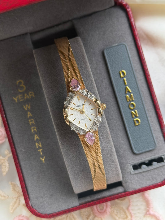 Gold Diamond Pink Gem Watch