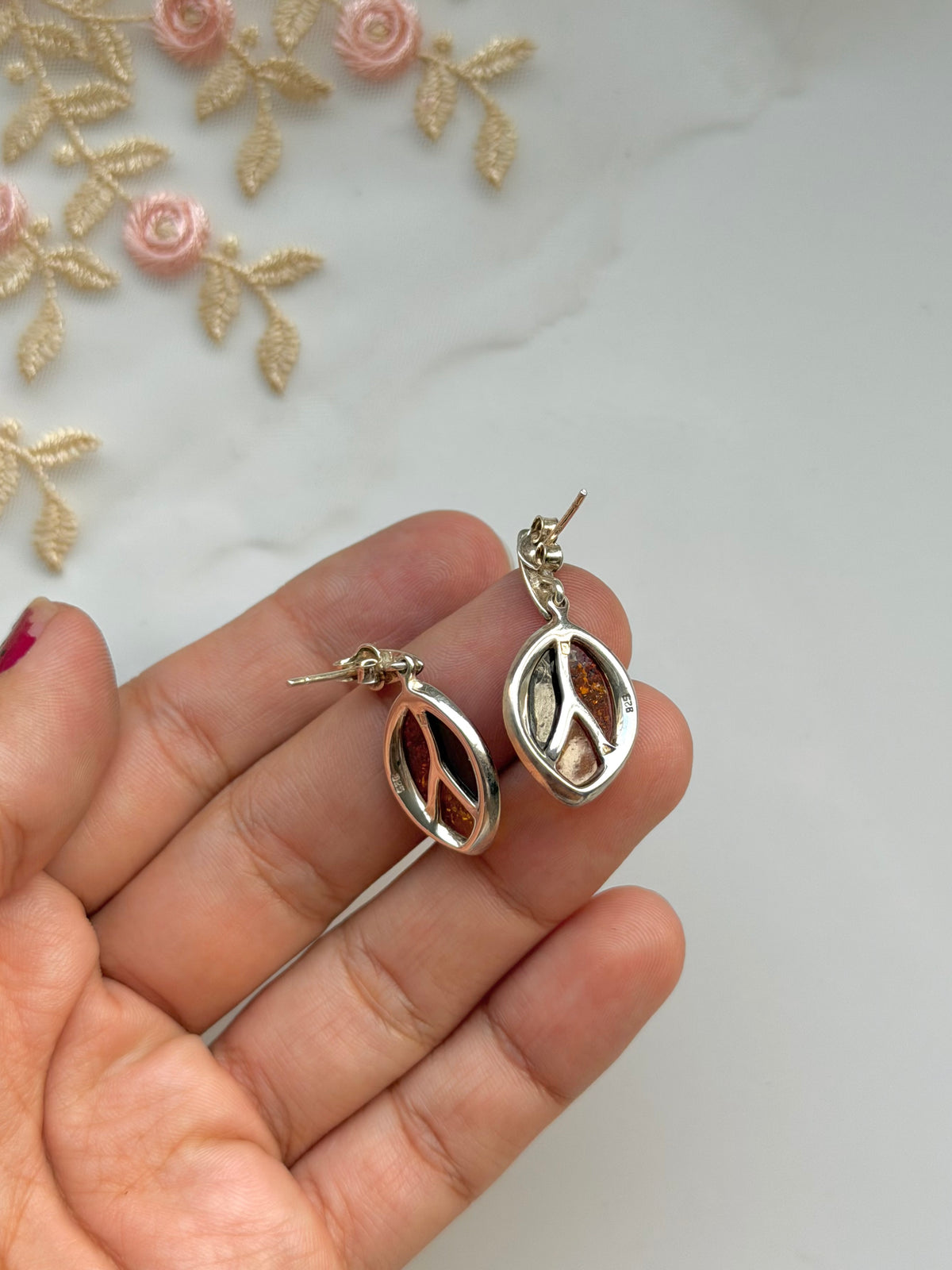 Amber Drop Sterling Silver Earrings
