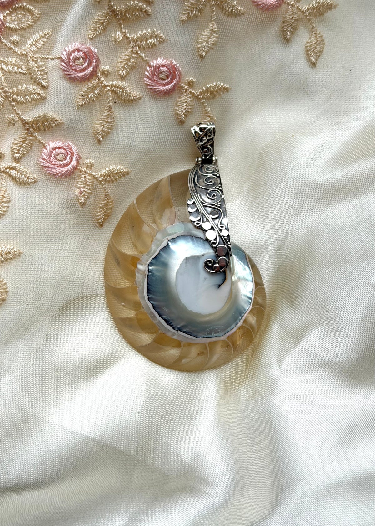 Huge Ammonite Shell Sterling Silver Pendant