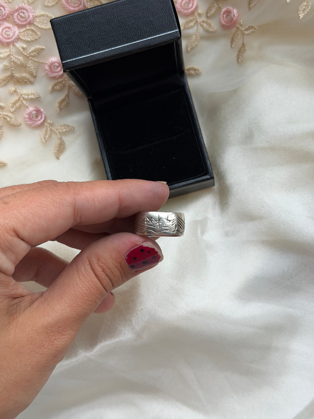 Engraved Moon Sterling Silver Ring