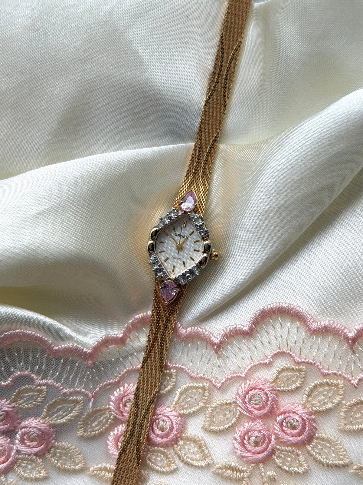 Gold Diamond Pink Gem Watch