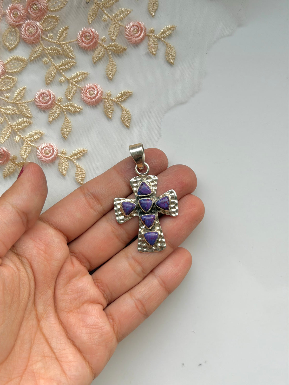 Amethyst Cross Sterling Pendant