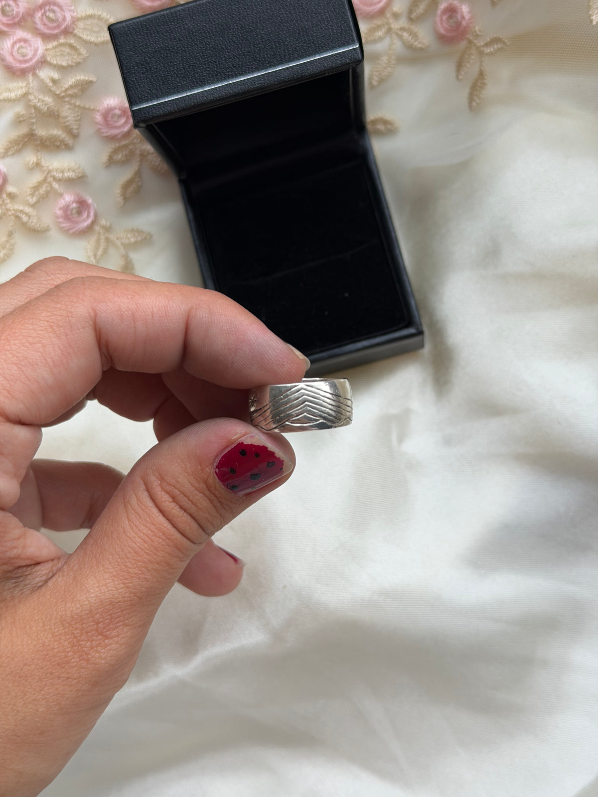 Engraved Moon Sterling Silver Ring