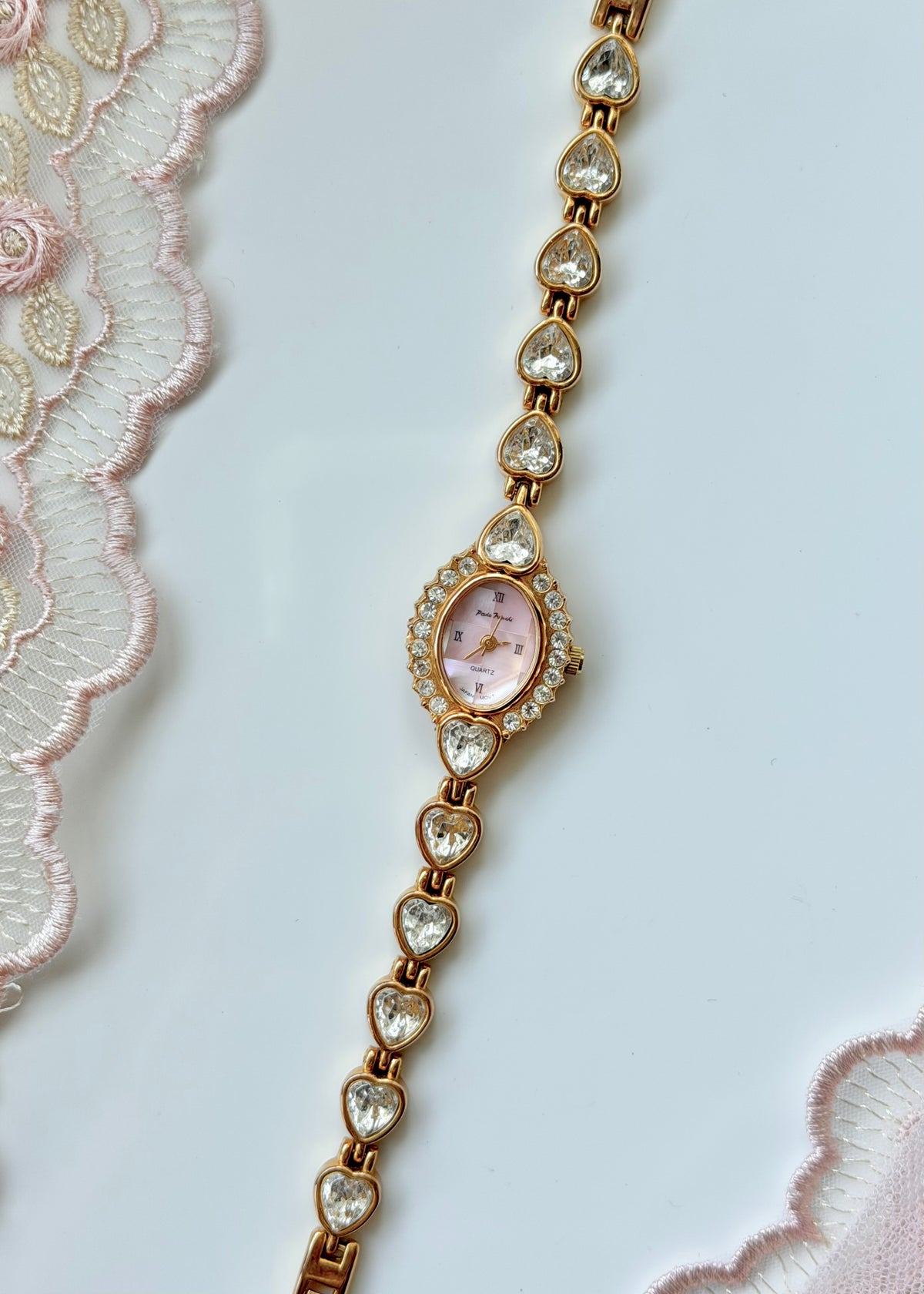 Gold Pink Hearts Watch