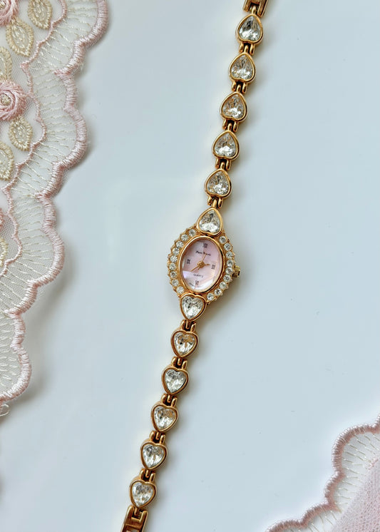 Gold Pink Hearts Watch