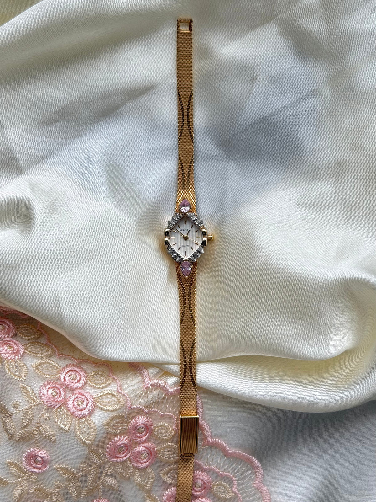 Gold Diamond Pink Gem Watch