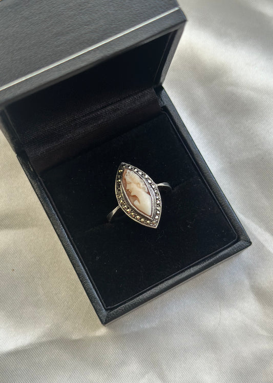 Sterling Silver Marcasite Cameo Ring