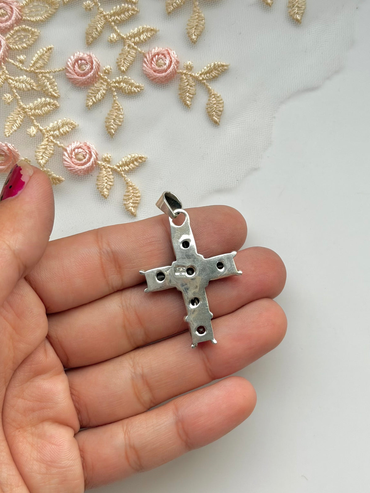 Garnet Cross Sterling Pendant