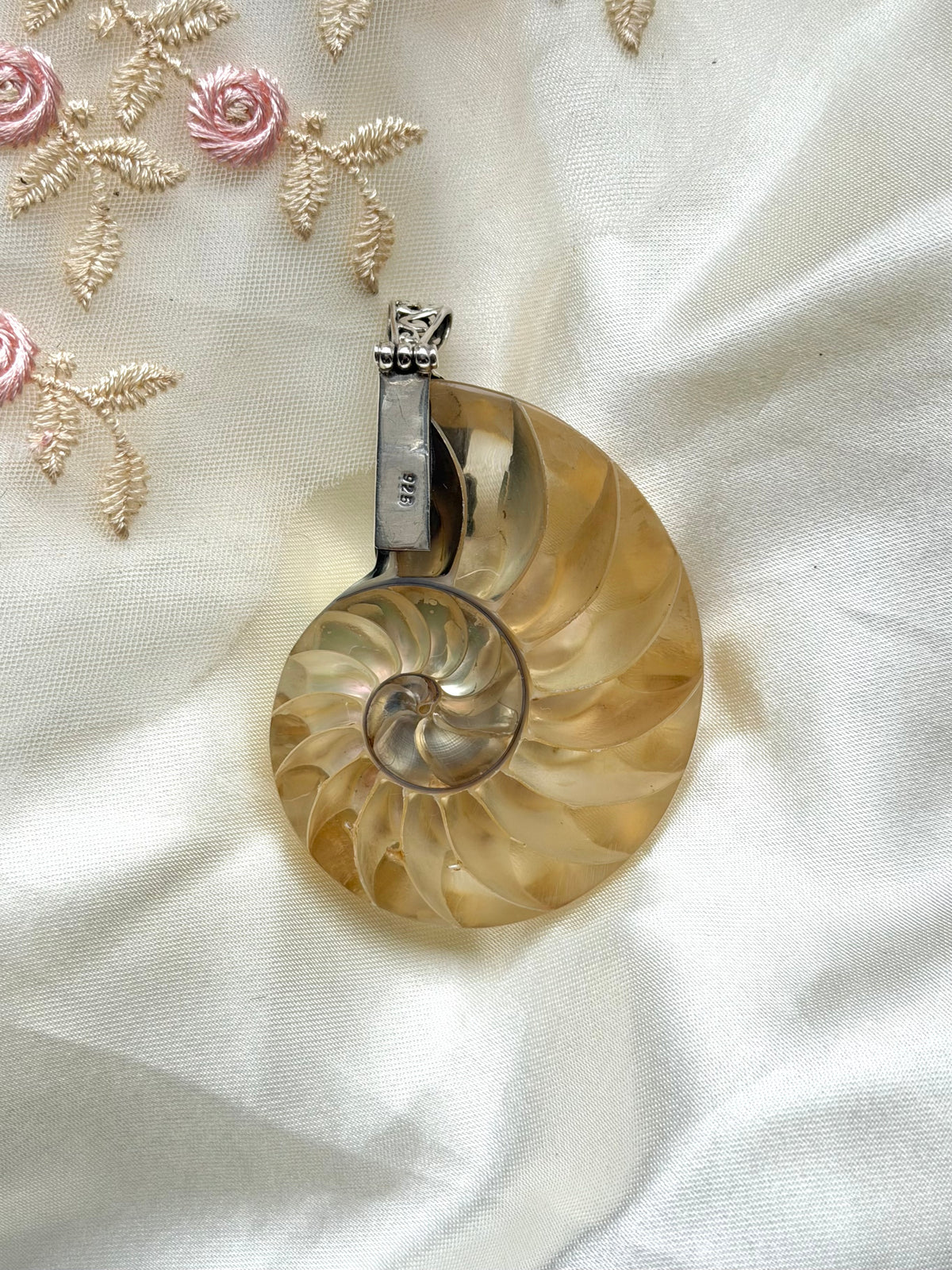 Huge Ammonite Shell Sterling Silver Pendant