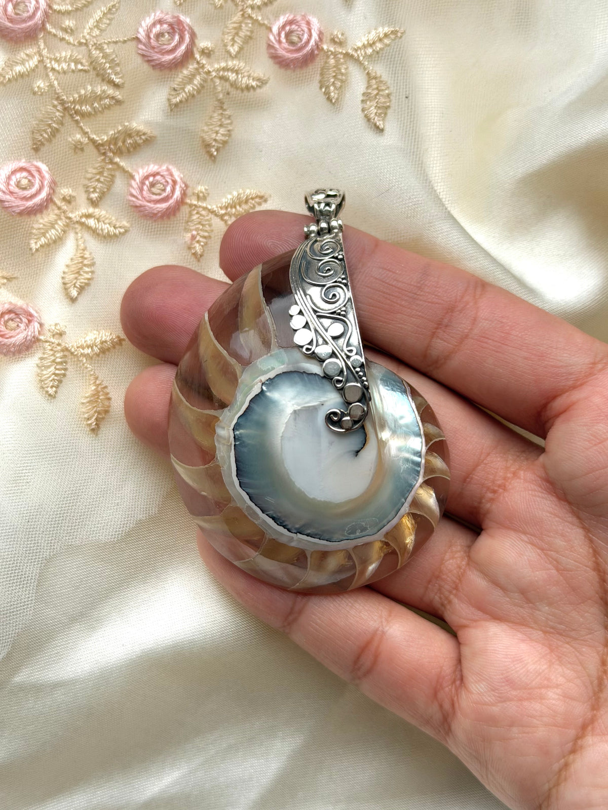 Huge Ammonite Shell Sterling Silver Pendant