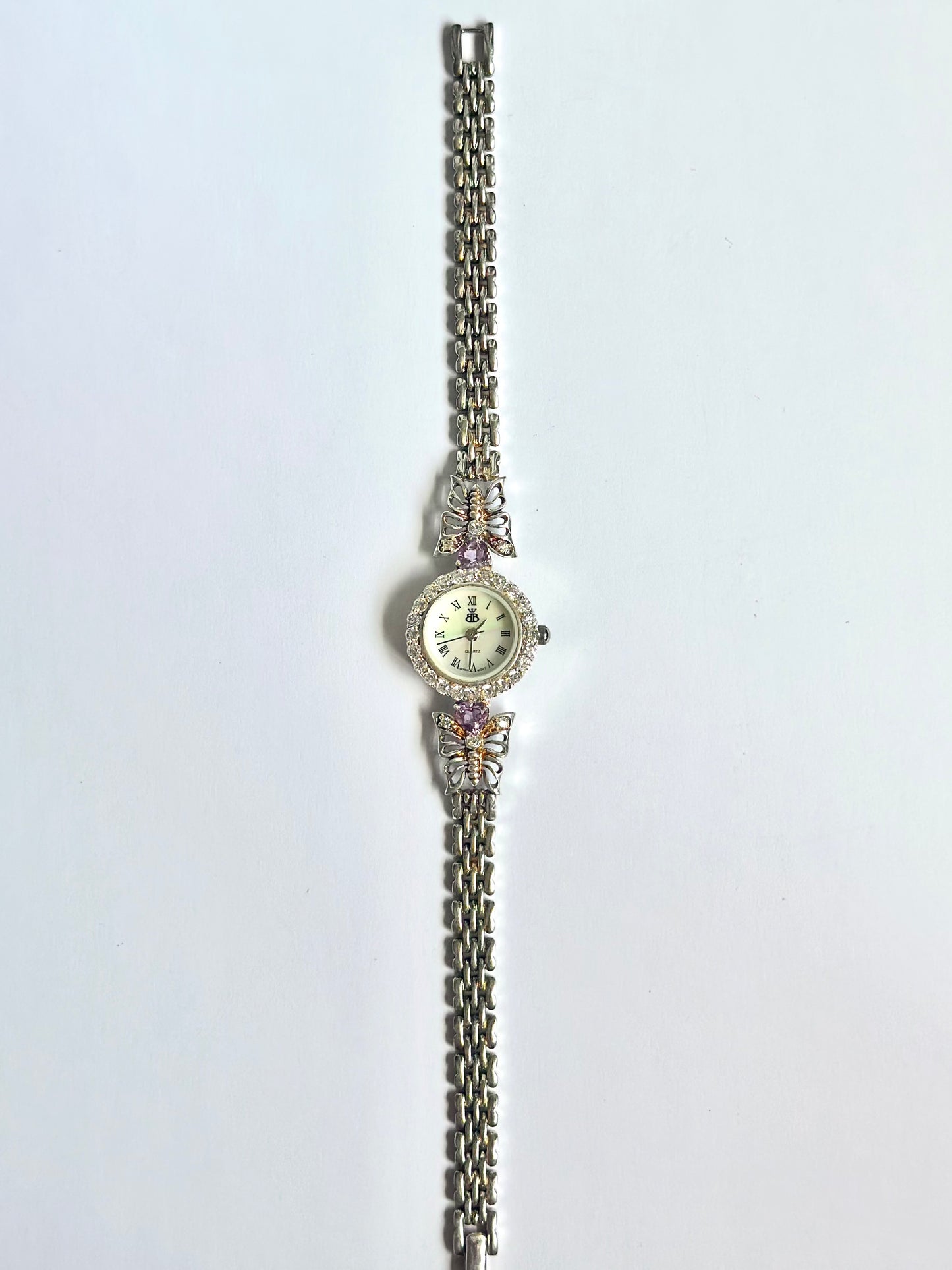 Sterling Silver Amethyst Butterfly Watch