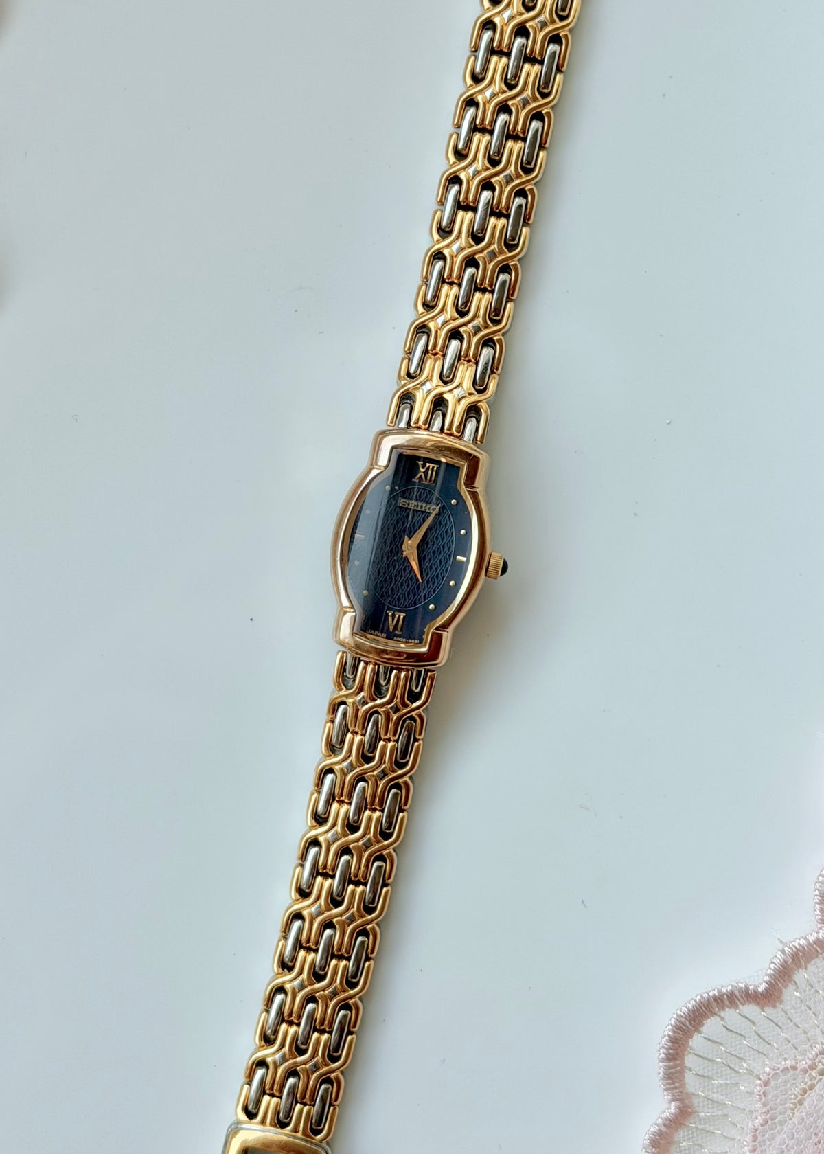 Rare Seiko Blue Dial Two Tone Watch