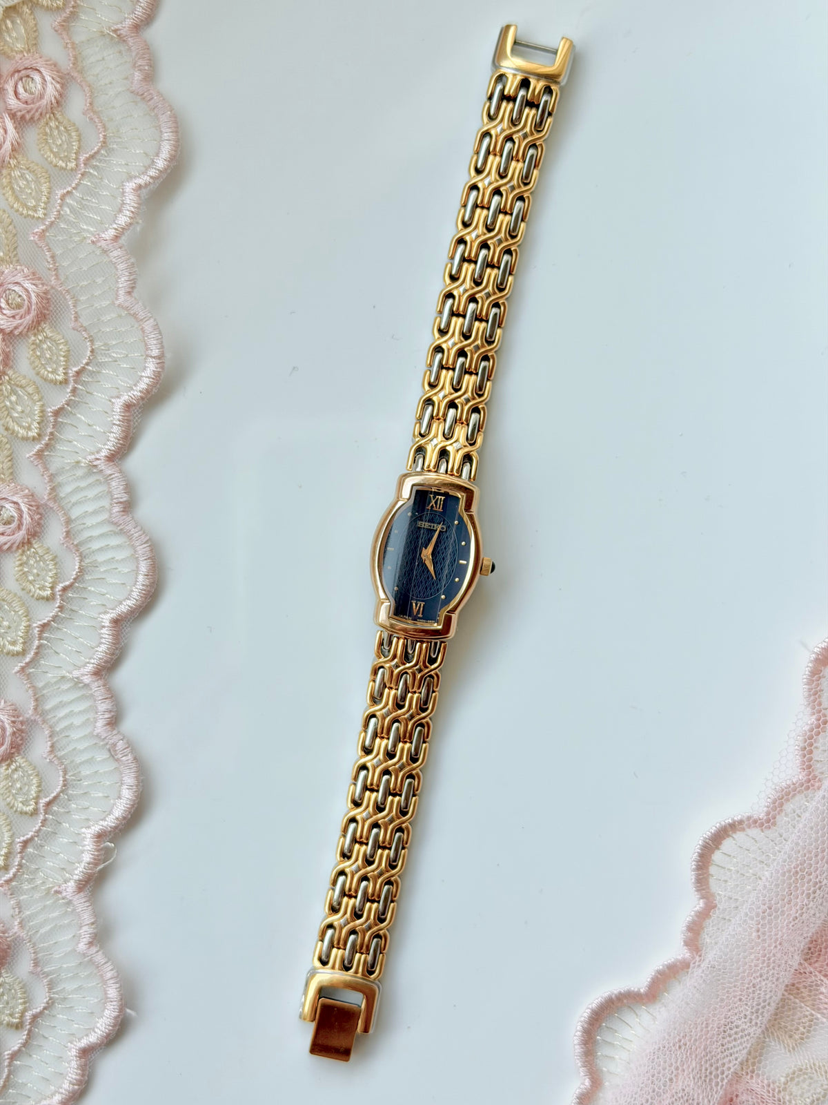 Rare Seiko Blue Dial Two Tone Watch
