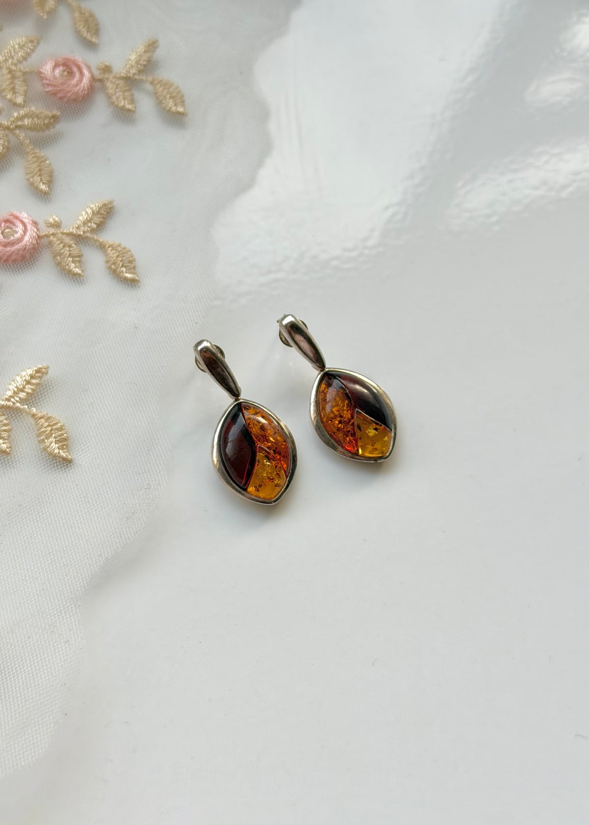 Amber Drop Sterling Silver Earrings