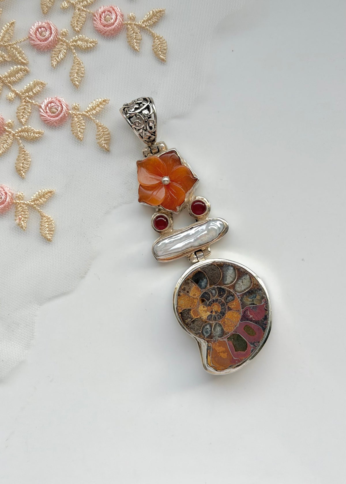 Huge Ammonite Pearl Sterling Pendant