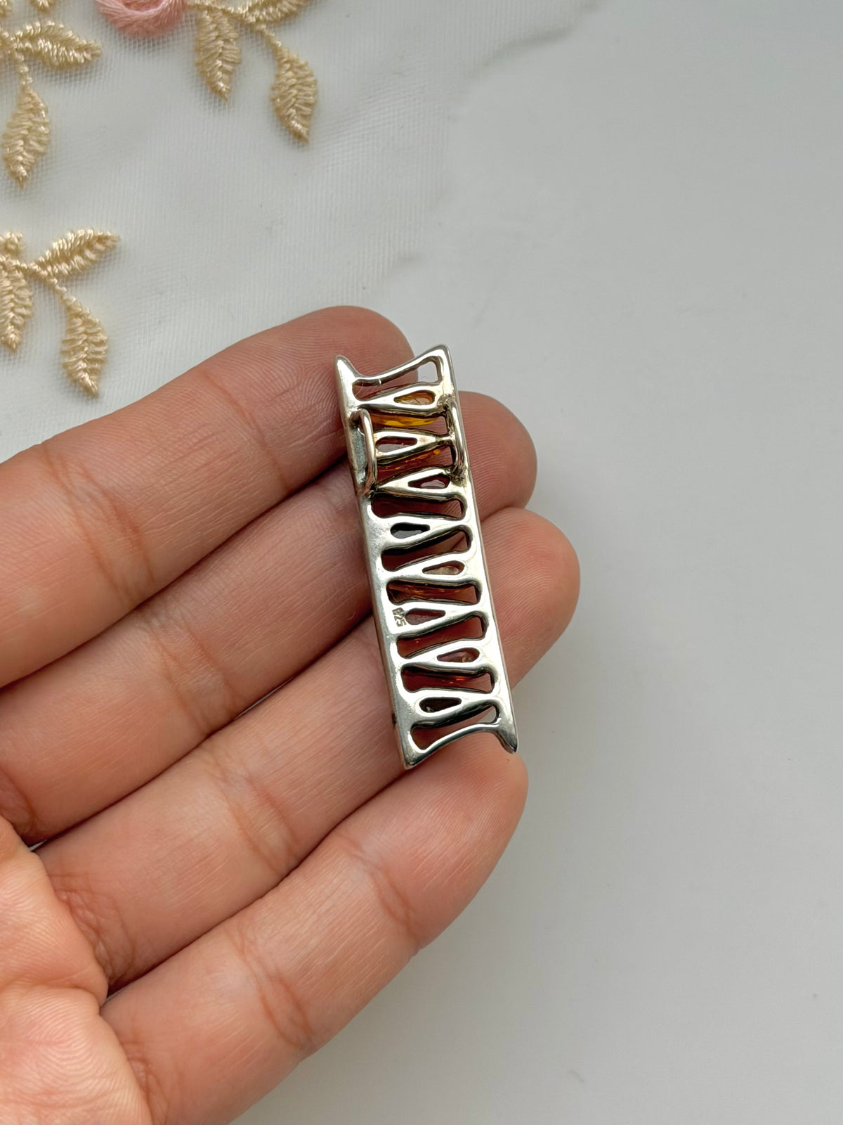 Amber Rectangular Sterling Pendant