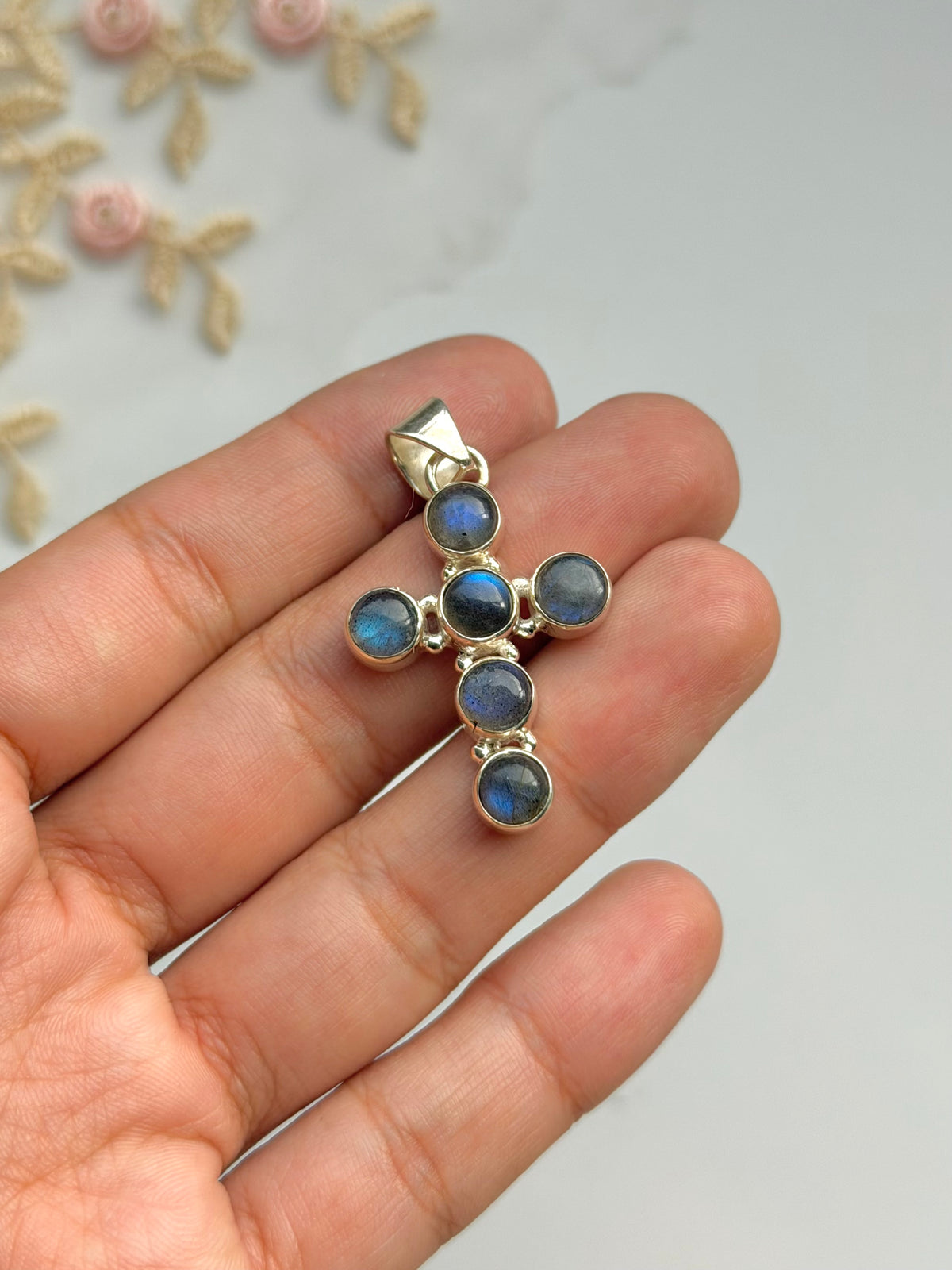 Labradorite Cross Sterling Pendant