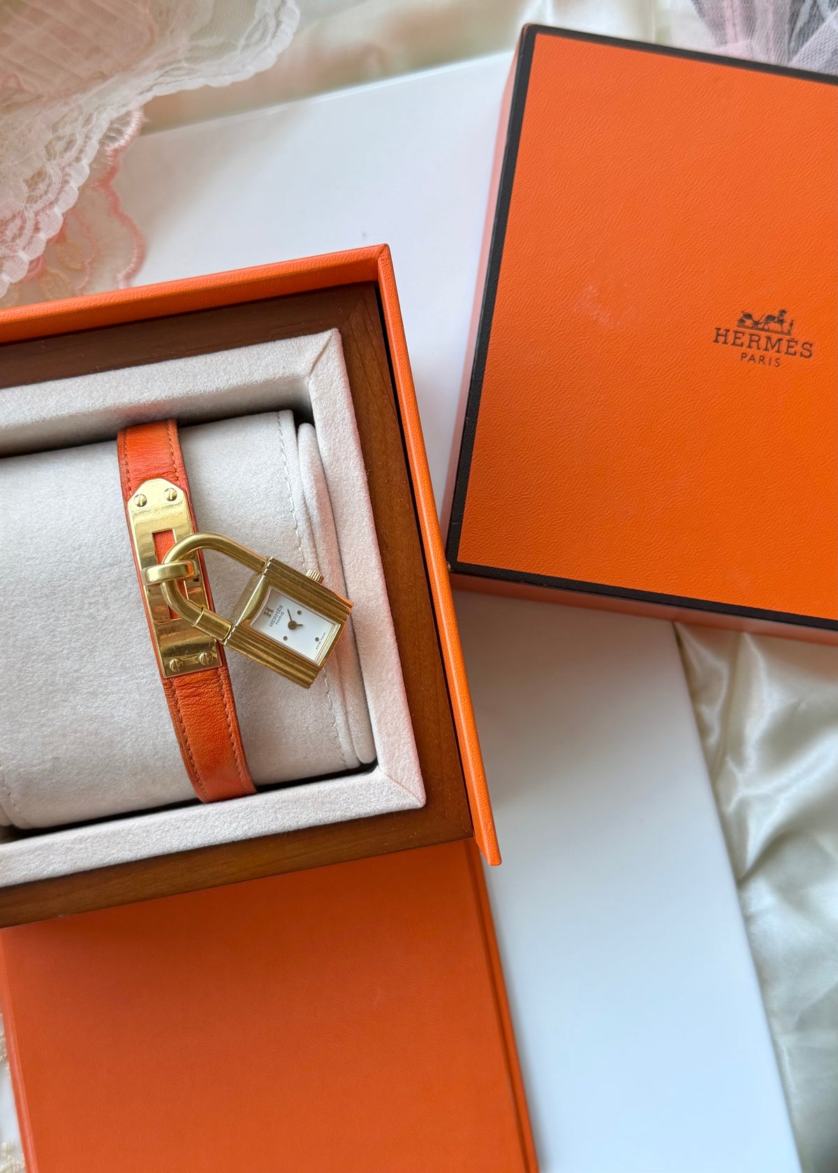 Authentic Hermes Leather Locket Watch