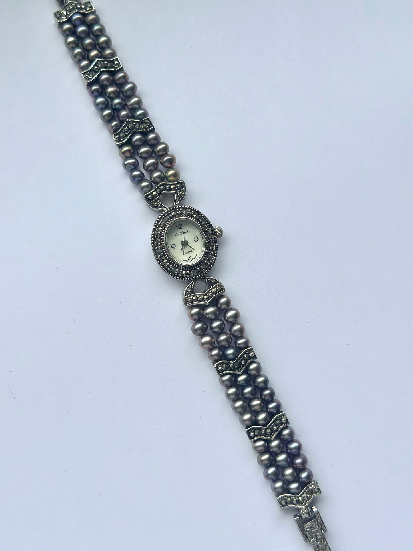 Silver Freshwater Pearl Marcasite Watch