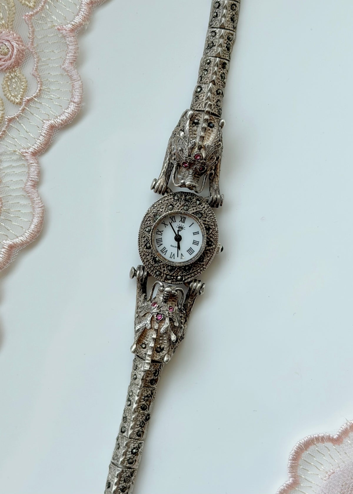 Sterling Silver Dragon Ruby Watch