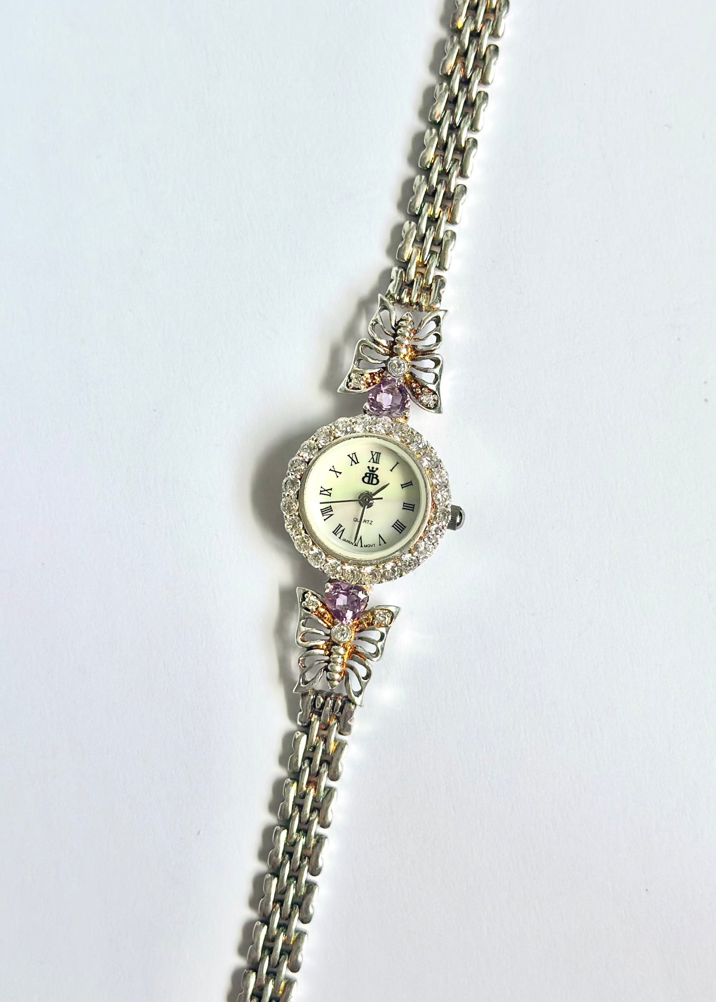 Sterling Silver Amethyst Butterfly Watch