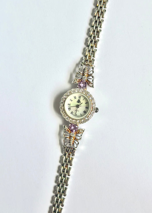 Sterling Silver Amethyst Butterfly Watch