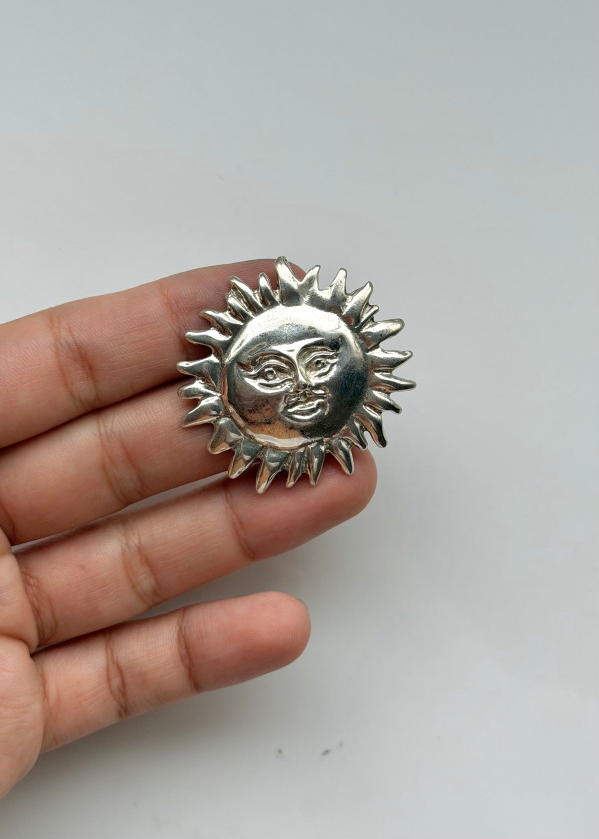 Sun Face Brooch Mexican Silver