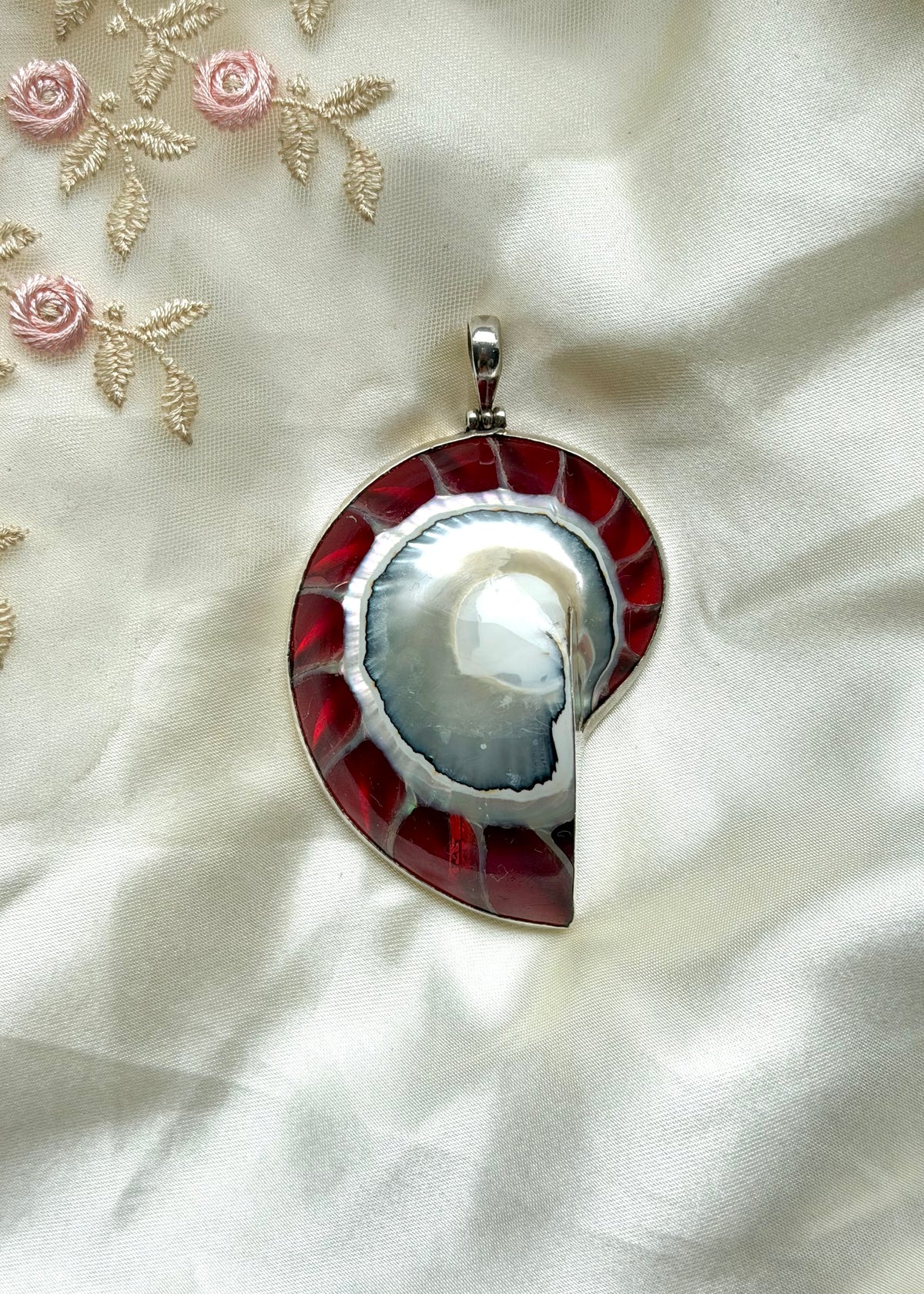 Huge Ammonite Sterling Silver Pendant
